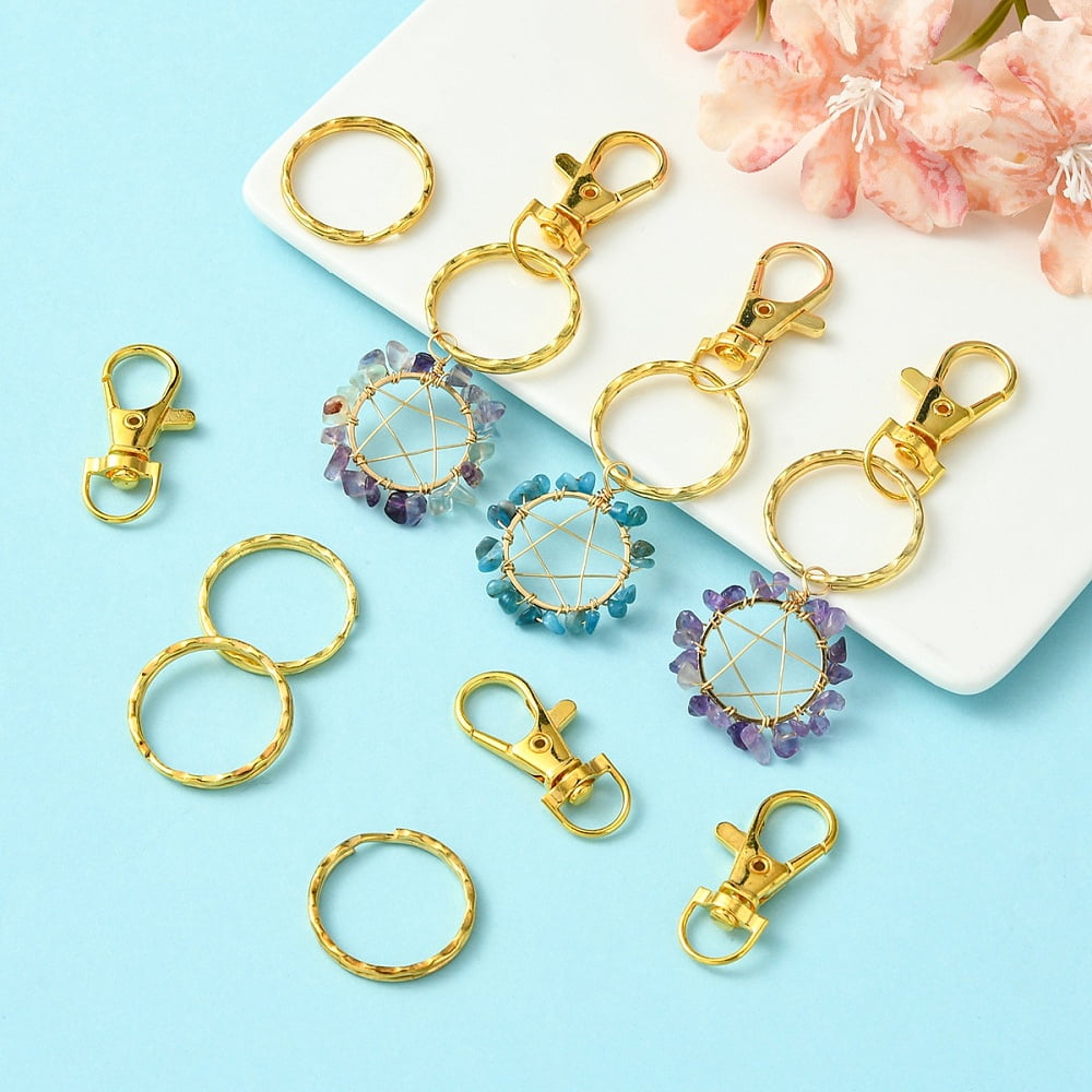 1box 60pcs Alloy Swivel Lobster Claw Clasps Swivel Snap Hook with 60pcs Iron Split Key Rings Keychain Clasps set Golden 35x13mm Hole: 8.5mm