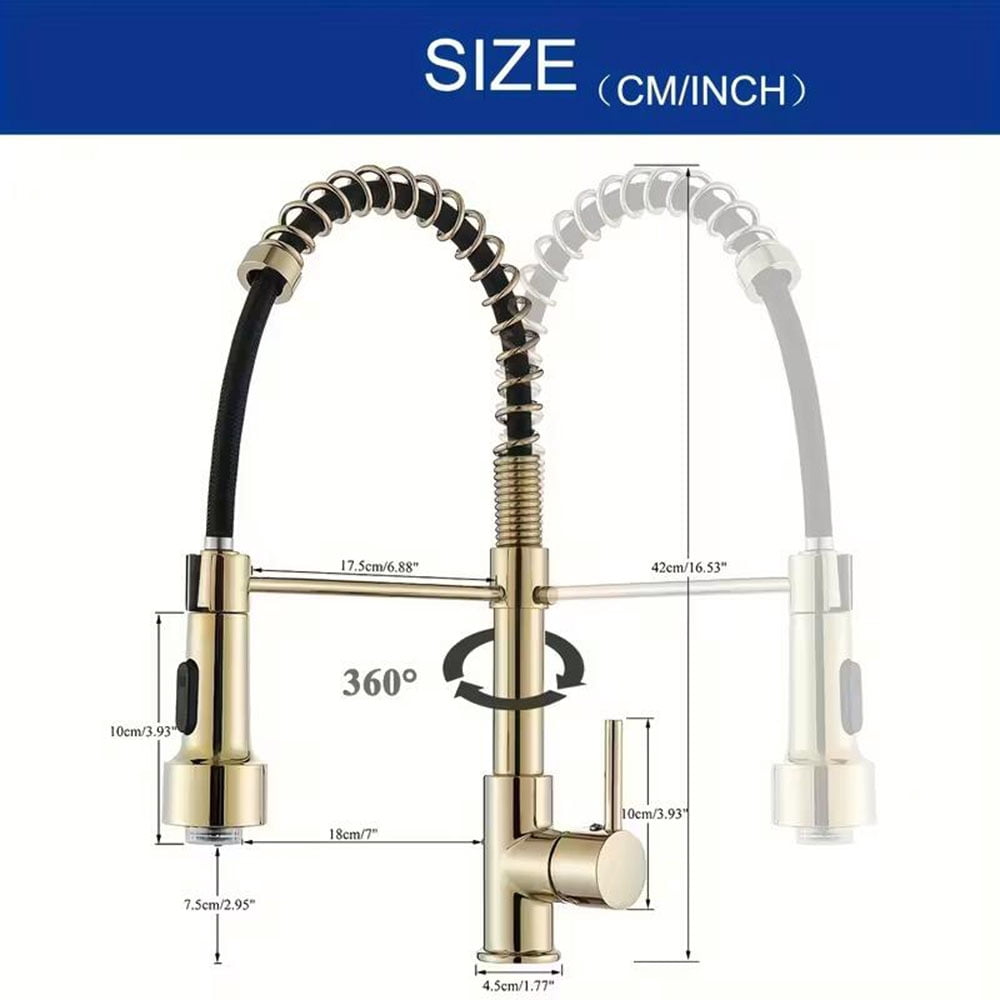 Brushed Gold led Kitchen Sink Faucet Single Handle w/Pull Down Sprayer LED Mixer Tap w/cover plate