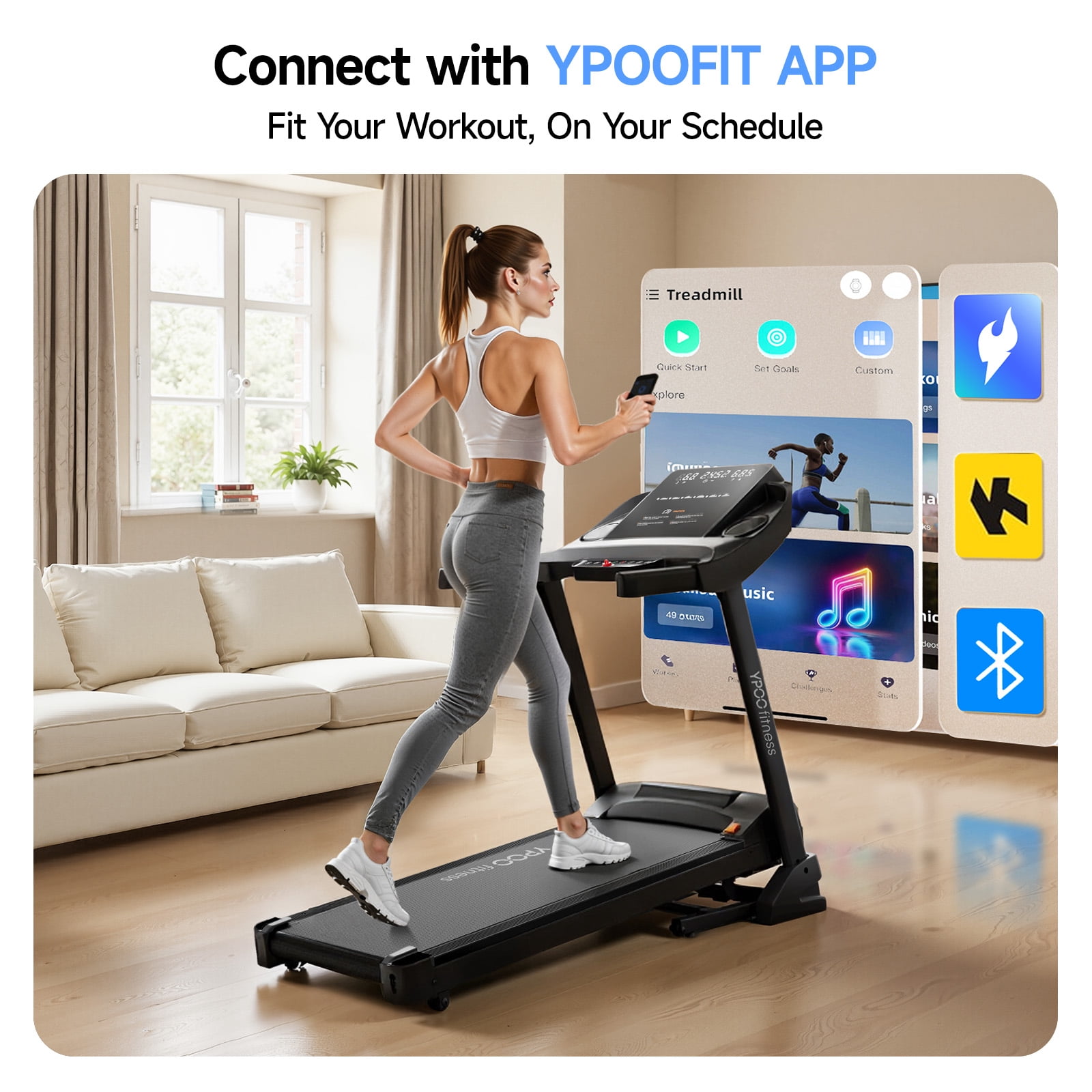 YPOO Folding Exercise Treadmill for Home Use, Walking Pad with Incline, 8 mph Running, Auto Fold, Compact, 300 lb Capacity for Small Spaces