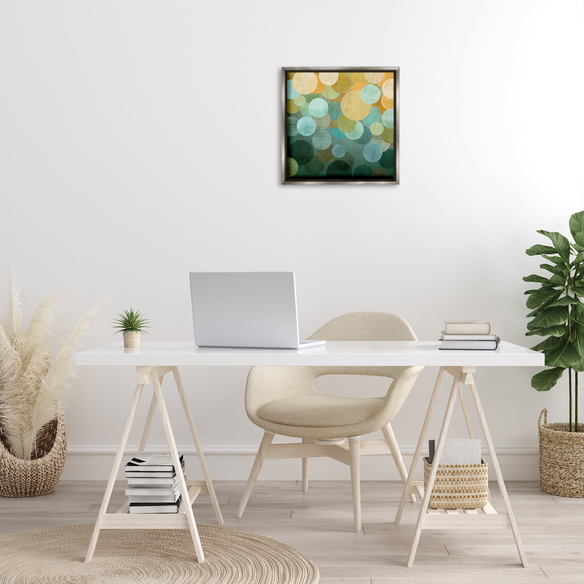 Stupell Industries Round Layered Circles Abstract Painting Gray Floater Framed Canvas Art Print Wall Art, 18 x 18