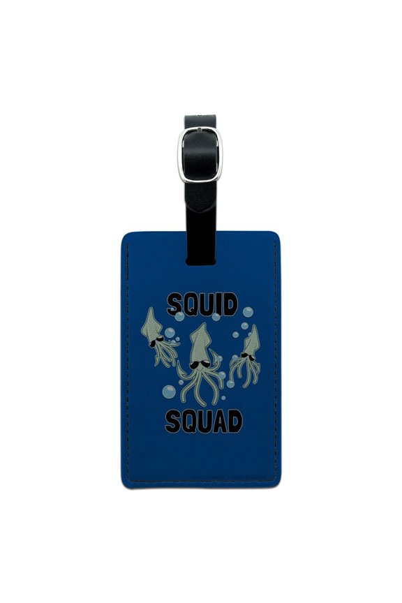 Squid Squad Ocean Aquatic Funny Humor Rectangle Leather Luggage Card Suitcase Carry-On ID Tag