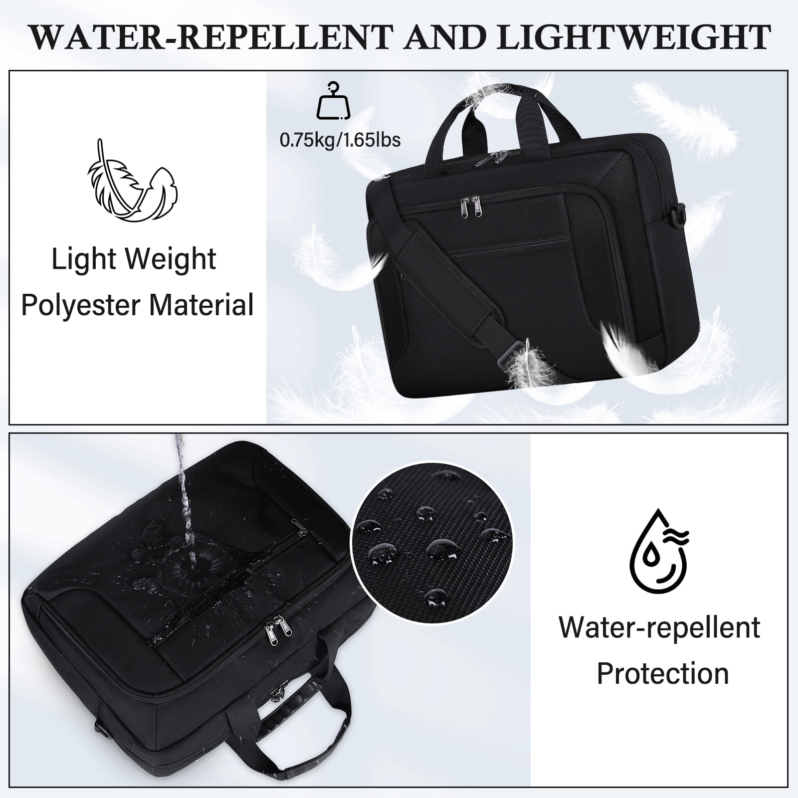 RAINSMORE Laptop Bag 17.3 Inch Laptop Briefcase for Men Women Large Waterproof Laptop Case Business Office Work Computer Bag Adjustable Shoulder Messenger Bag,Black