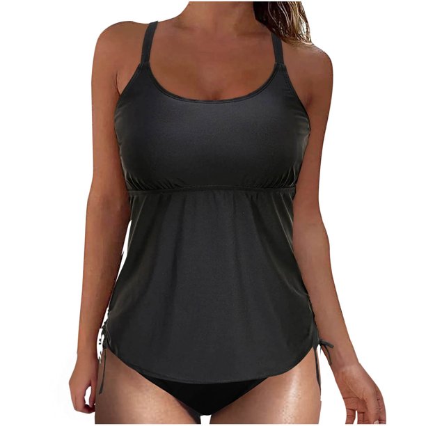 Traje de baño de moda para mujer, sin mangas, sólido, con push-up, acolchado, conjunto de blusa, traje de baño de poliéster para mujer