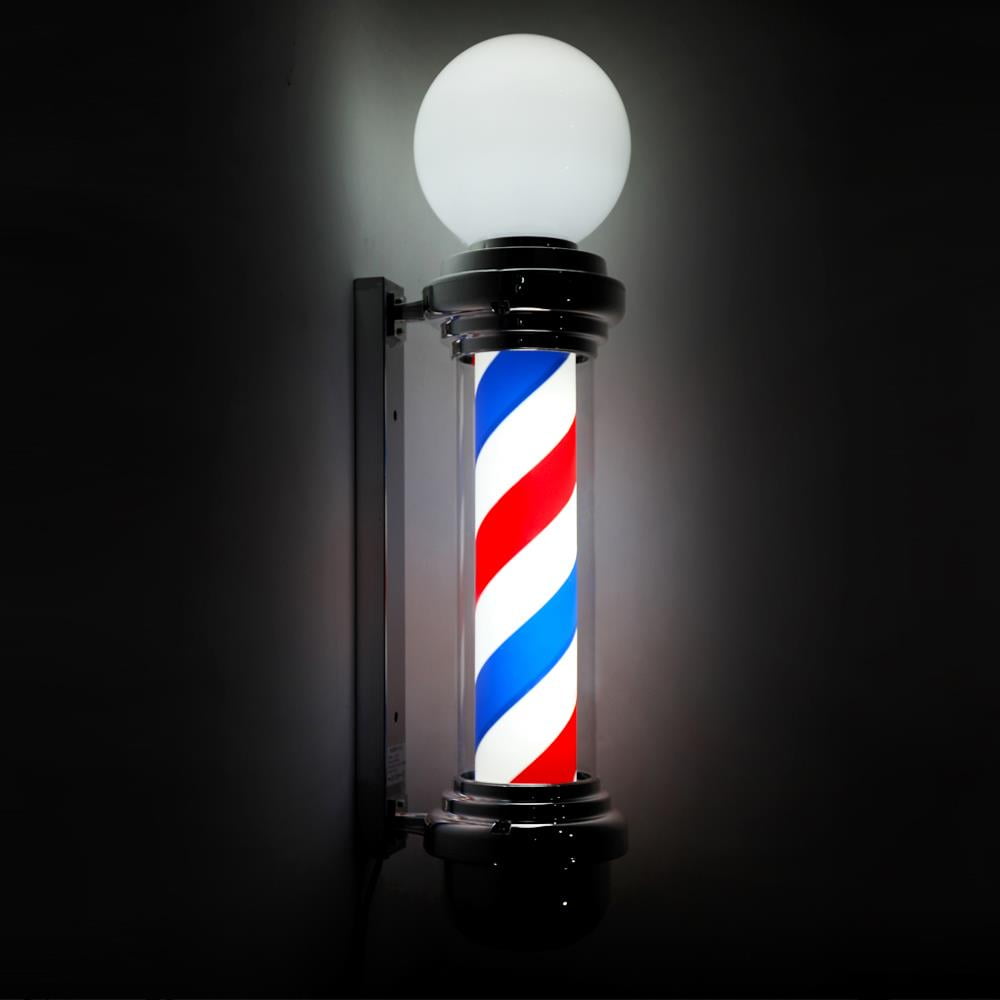 QIENON LED Barber Pole Rotating Illuminated Light Red White Blue Stripes Light Hair Salon Shop Open Sign 0328 