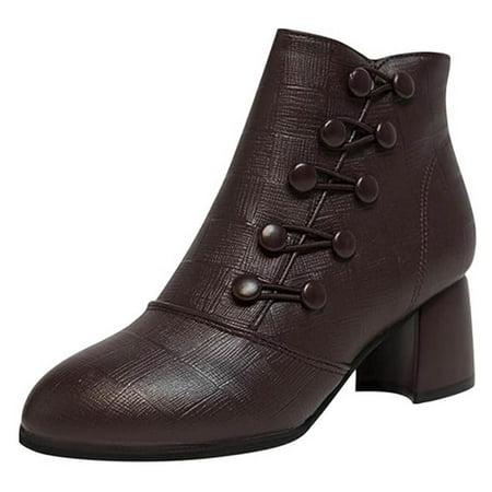 OJSFQUFP Non Slip Shoes for Women Women s Pointed Toe Zipper Block Heel Fashion Ankle Boots Comfortable Work Shoes for Women Short Boots Coffee 40