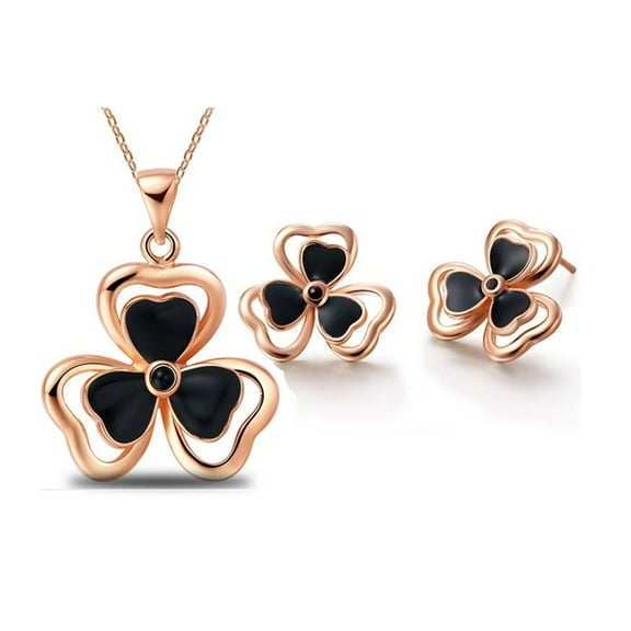 Fashion Lucky Charm Clover Necklace and Earrings Set