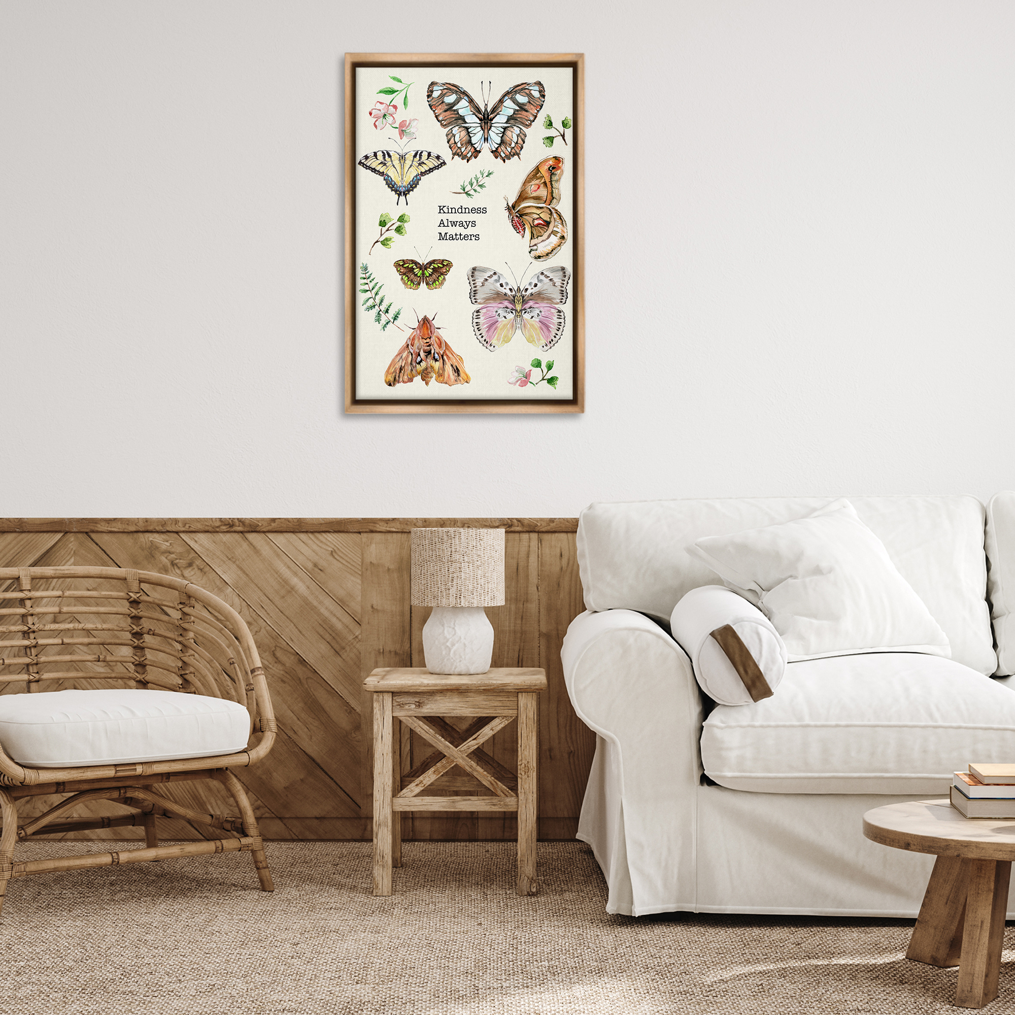 Stupell Industries Kindness Matters Insects Animals & Insects Painting Brown Floater Framed Canvas Art Print Wall Art, 21 x 31