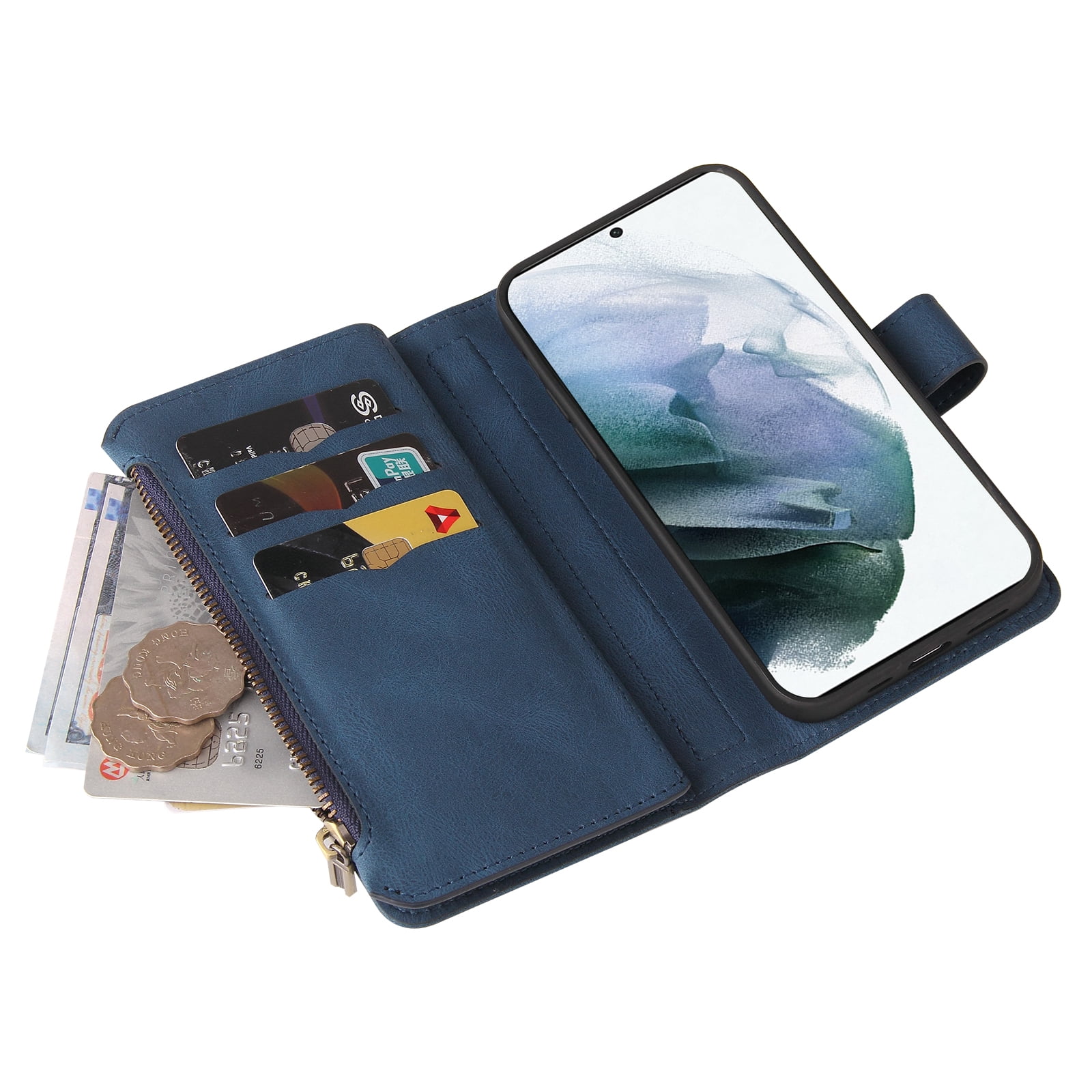 Wallet Case for Galaxy A03s, Magnetic Zipper Pouch Premium PU Leather with Kickstand Wallet Flip Shockproof Phone Case Wrist Strap Card Slots Holder Pocket Samsung Galaxy A03s,
Blue