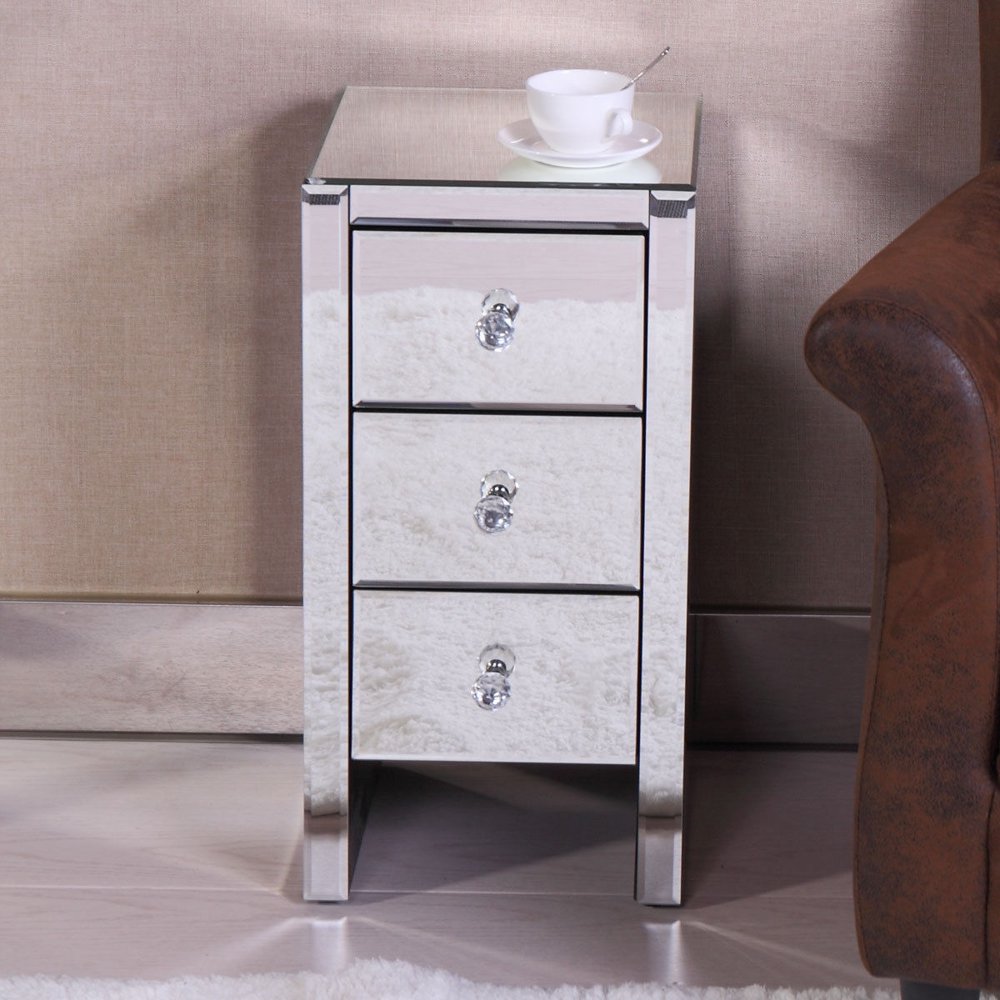 White Nightstand W/3 Storage Drawers, Modern Solid Wood Side End Table for Home Living Room
