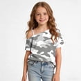 thumbnail image 4 of JOANKDMI Children One Shoulder T Shirts Girls 7-8 Camouflage Print Short Sleeve Tops Summer Casual Slant Neck Blouse Asymmetrical Fashion Tees Daily Holiday Wear Outfit, 4 of 9