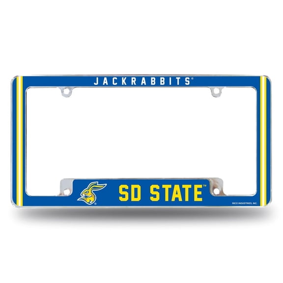 South Dakota State NCAA Jackrabbits Chrome Metal License Plate Frame with Full Frame Team Color Graphics