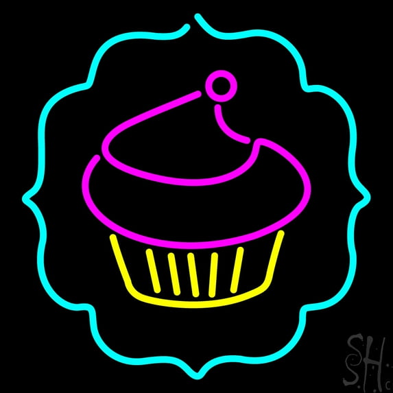 Cupcake Logo LED Neon Sign 16 x 16 - inches, Clear Edge Cut Acrylic Backing, with Dimmer - Bright and Premium built indoor LED Neon Sign for restaurant window and interior decor.