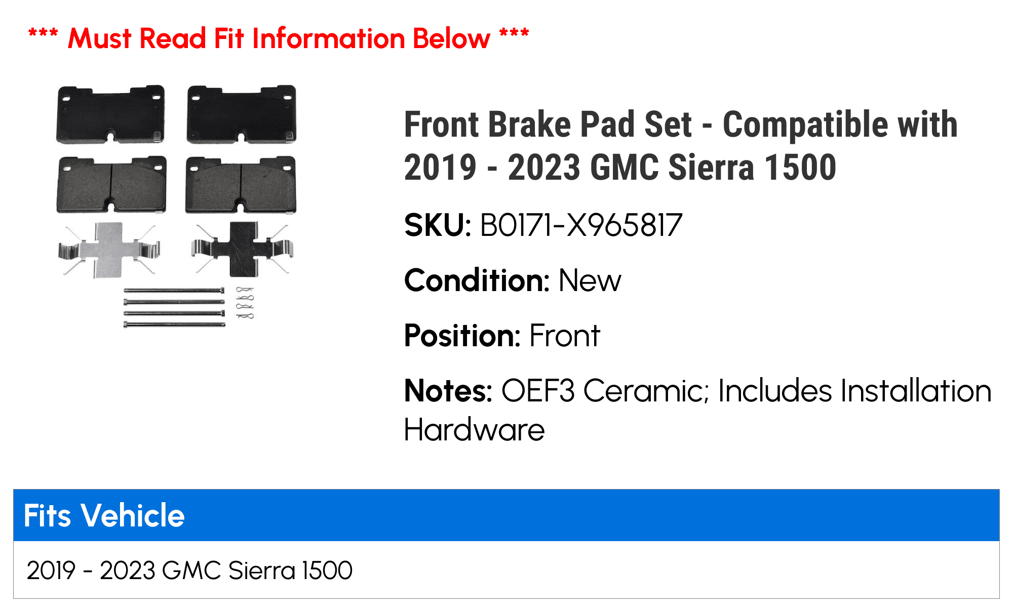 GMC Sierra 1500 Brake Pads 2019-2022 Front & Rear Ceramic Brake Pads ...