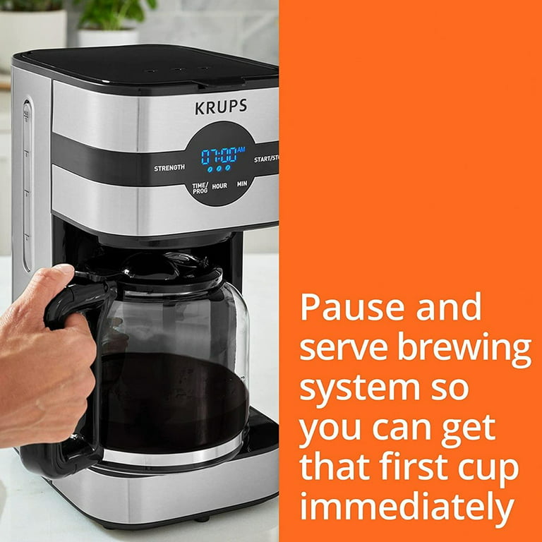 Krups Simply Brew Stainless Steel and Thermal Carafe Drip Coffee Maker 14  Cup Programmable, Customizable, Digital Display, Insulated Coffee Filter
