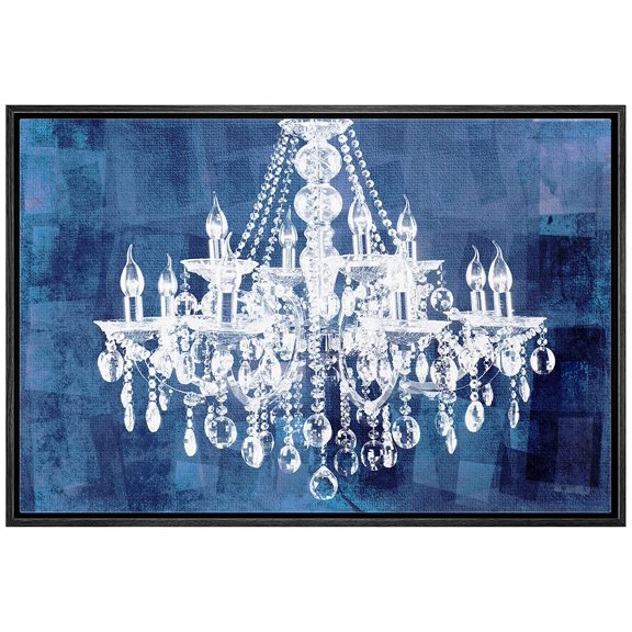 wall26 Framed Canvas Print Wall Art White Chandelier Silhouette on Navy Background Decorative Lights Digital Art Modern Art Chic Relax/Calm Multicolor for Living Room, Bedroom, Office - 16"x24&q