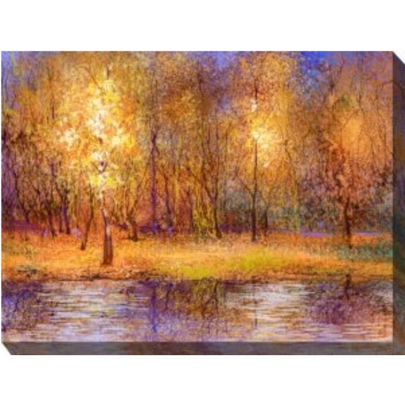 Outdoor Living and Style Purple and Yellow Midnight Sun Outdoor Canvas Rectangular Wall Art Decor