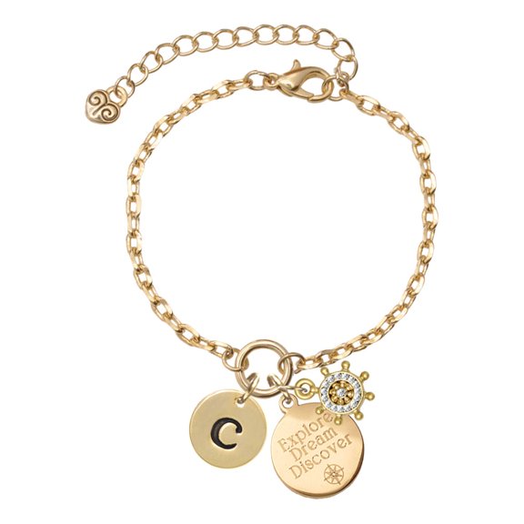 Delight Jewelry Goldtone Disc 1/2'' Initial - c - Goldtone Discover Dream Explore Zoey Charm Bracelet, 6.5 2" Extender