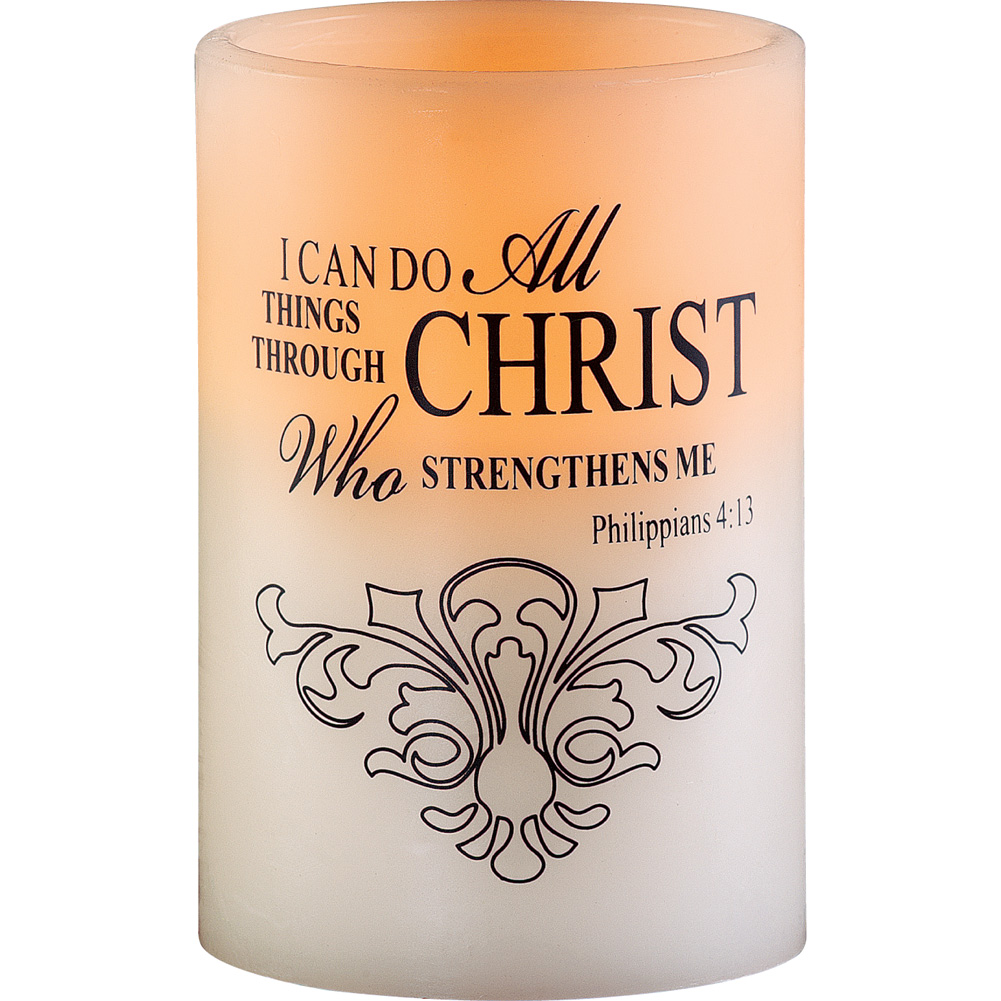 Collections Etc LED Christ Strengthens Flameless Candle