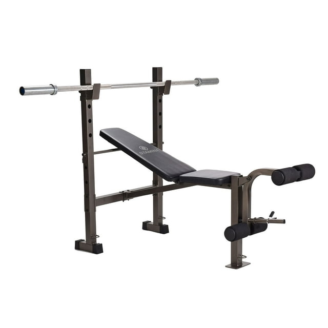 Stamina Adjustable Steel Weights Bench and Barbell Rack Combo Set, Black