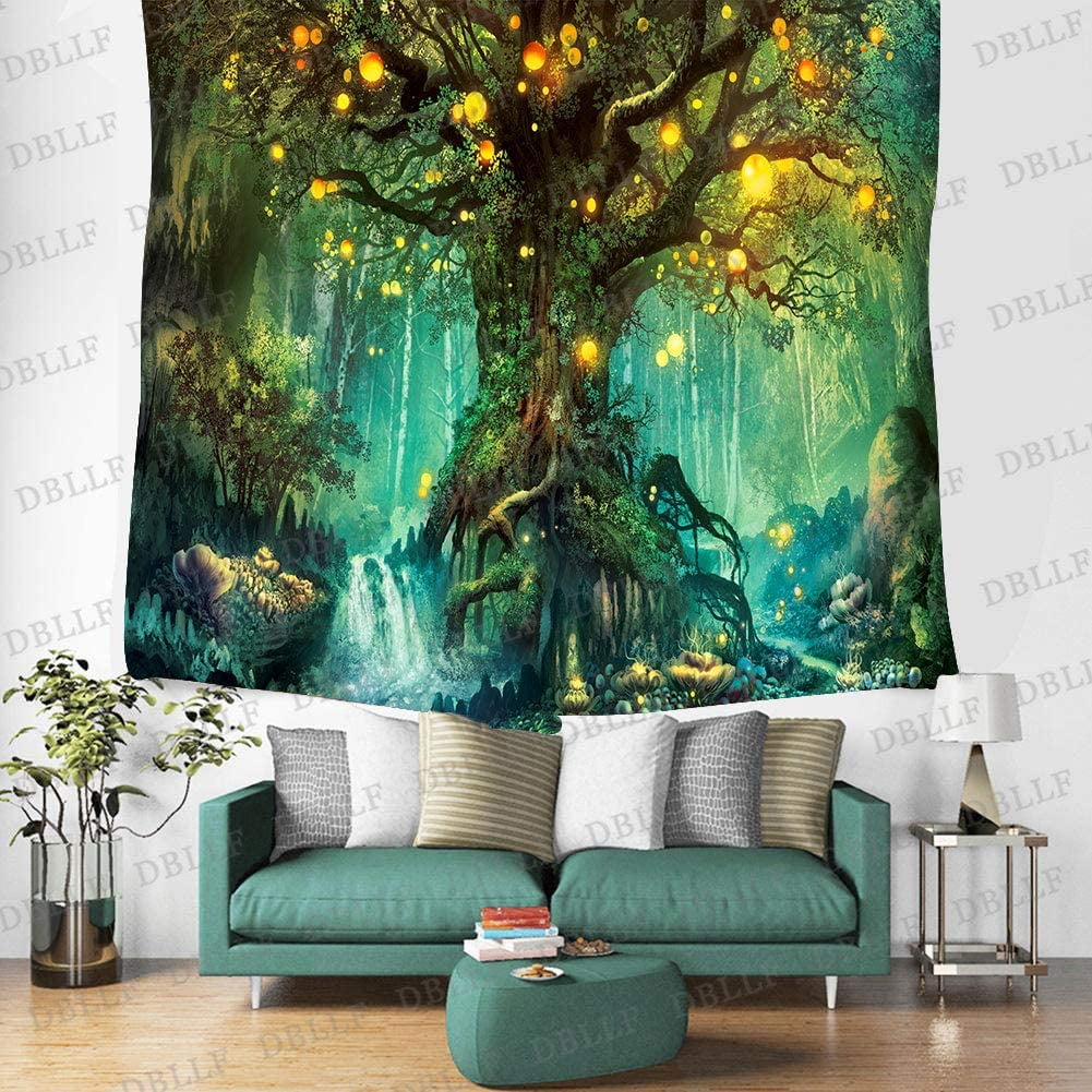 for Home Decor GTYYDB1178 DBLLF Enchanted Forest Tapestry Colorful Forest Scene Wall Tapestry Large 80x 60Cotton Art Tapestries Trippy Fantasy Landscape Backdrop