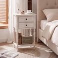 thumbnail image 6 of FOROUTIA Farmhouse Rectangular Nightstand with 2 Drawers, Carved Wood Side Table with Shelf, Vintage Bedside Table for Bedroom Living Room, White, 6 of 7