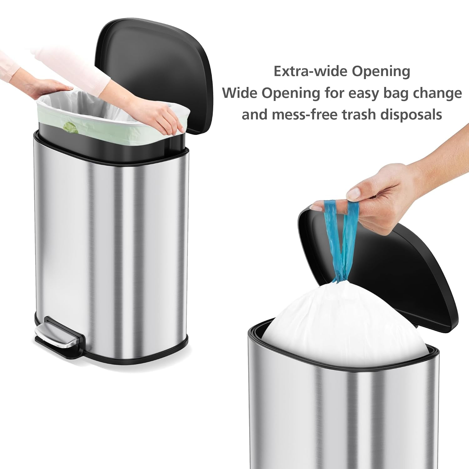 Garvee 13.2 Gallon Kitchen Trash Can with Lid,  D-Shape, Smudge Resistant, Stainless Steel, Silver