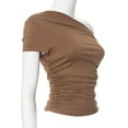 thumbnail image 4 of Yubnlvae Y2K Off-Shoulder Crop Tee - Ruched Sexy Summer Top, Going Out Shirt with Stretchy Fit (XS-L, 7 Neutral Colors) (Brown | S), 4 of 6