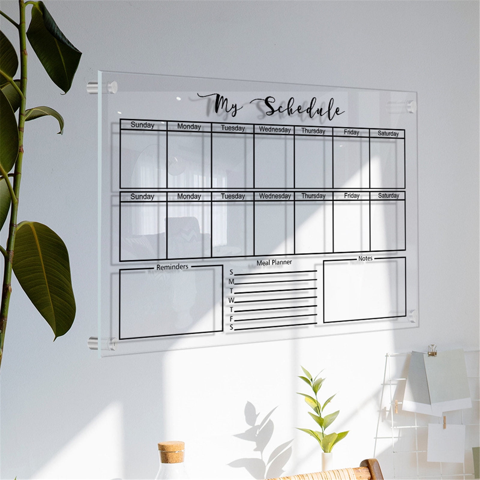 Pouches For Organization Wall Acrylic Weekly Planner Board Clear Dry Erases Calendar Planner Reusable Weekly Daily To Do List Board