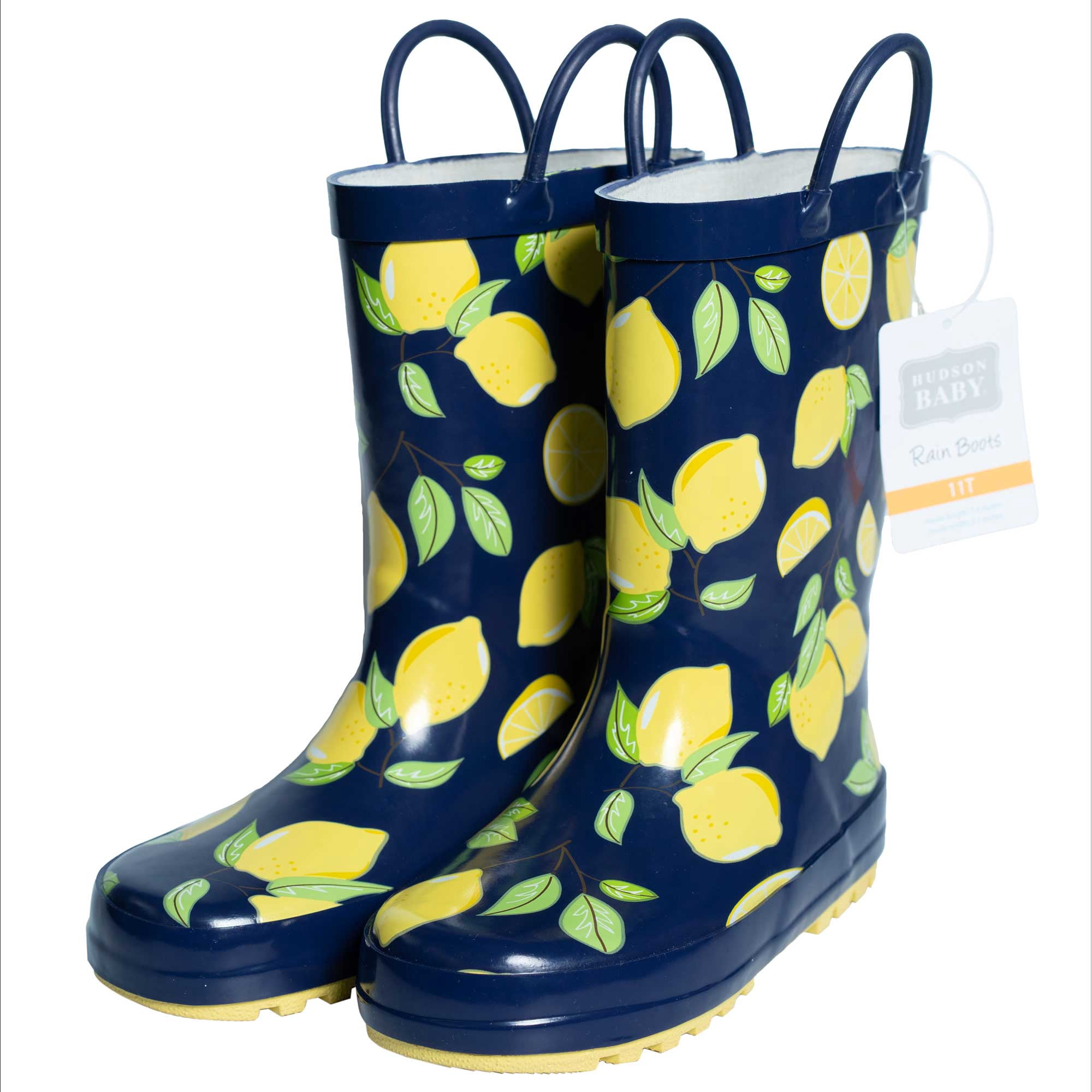Hudson Baby Girl Rain Boots, Navy Lemons, 9 Toddler