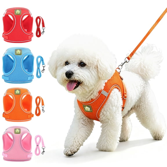 Reflective Dog Harness and Leash Set Breathable Mesh Pet Vest Harness with Adjustable Strap for Small Medium Dogs Cats