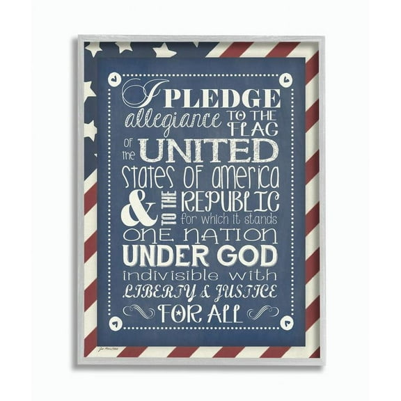 The Kids Room by Stupell Pledge Of Allegiance With American Flag Background Framed Wall Art by Jo Moulton