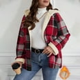thumbnail image 2 of Miluxas Jackets for Women Fleece Lined Flannel Shacket Hooded Sherpa Cozy Casual Zip up Fuzzy Plaid Coat Warm Winter Clothes Watermelon Red XXL(XXL), 2 of 6