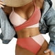 thumbnail image 1 of Conjunto de bikini cruzado sexy para mujer, traje de baño de 2 piezas con parte superior con lazo en la espalda y bloques de colores cruzados, 1 of 5