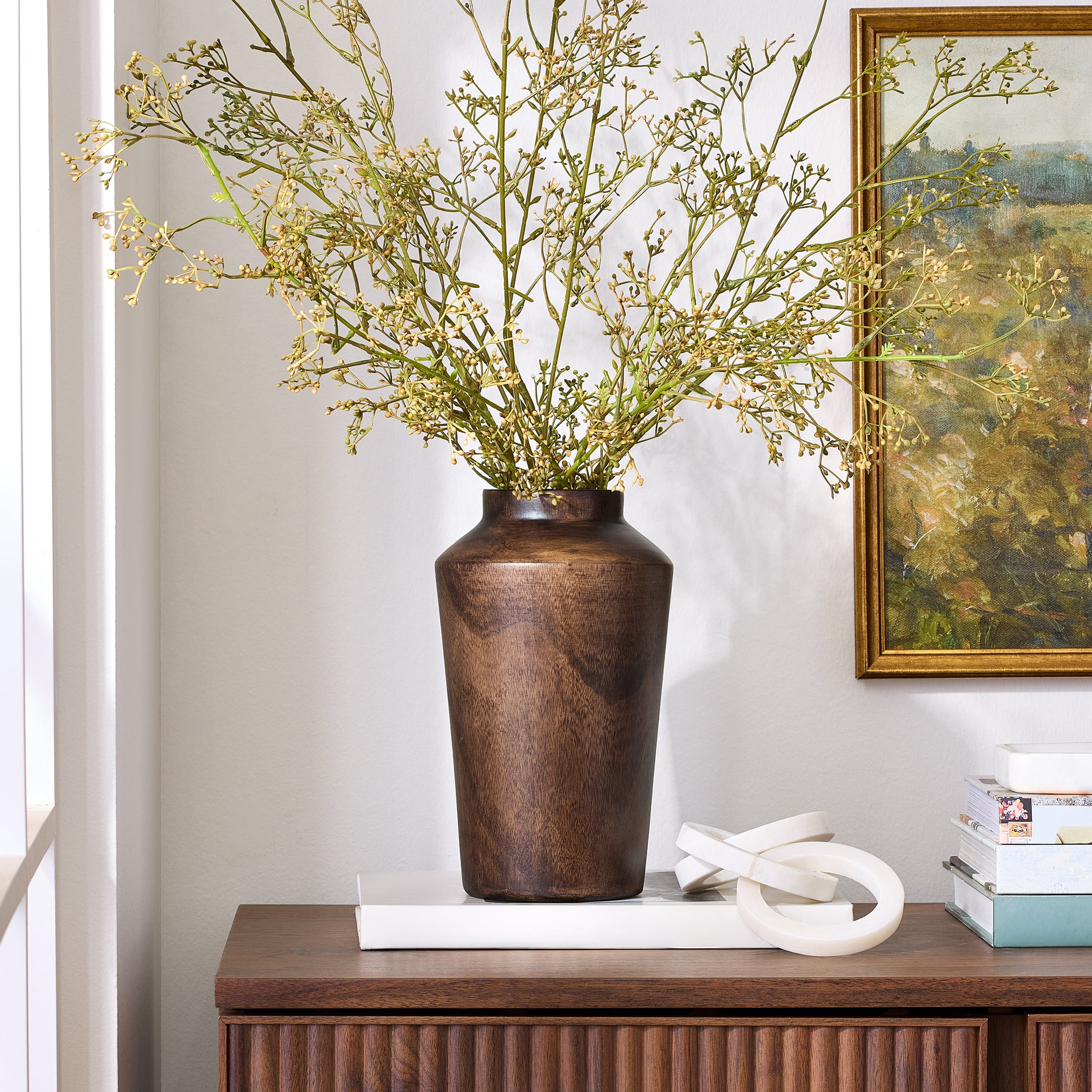 Better Homes & Gardens Brown 10 in Paulownia Wood Angular Tall Vase