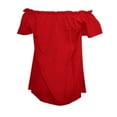 thumbnail image 3 of DuoJiaJ Women's Summer Off Shoulder Blouse With Ruffles Casual Wear Lightweight Comfortable Tops Shirt Women's Linen Shirts Red XXL, 3 of 4