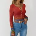 thumbnail image 6 of Women's Ribbed Knit Henley Shirts Stretch V Neck Fitted Long Sleeve Button Down Tunic Fall Tops, 6 of 6