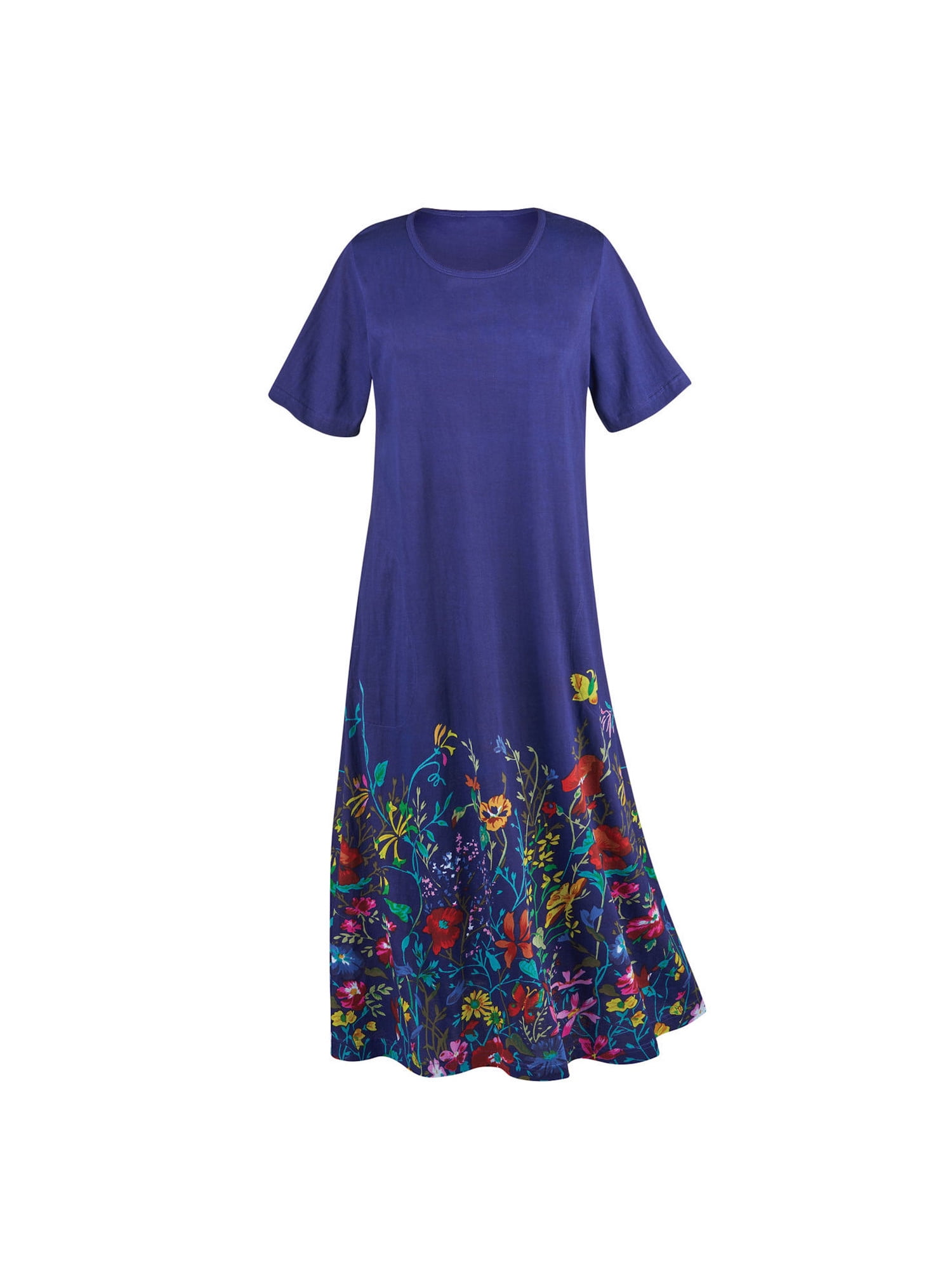 La Cera - La Cera Women's Wildflowers T-Shirt Dress - Long Royal Blue ...