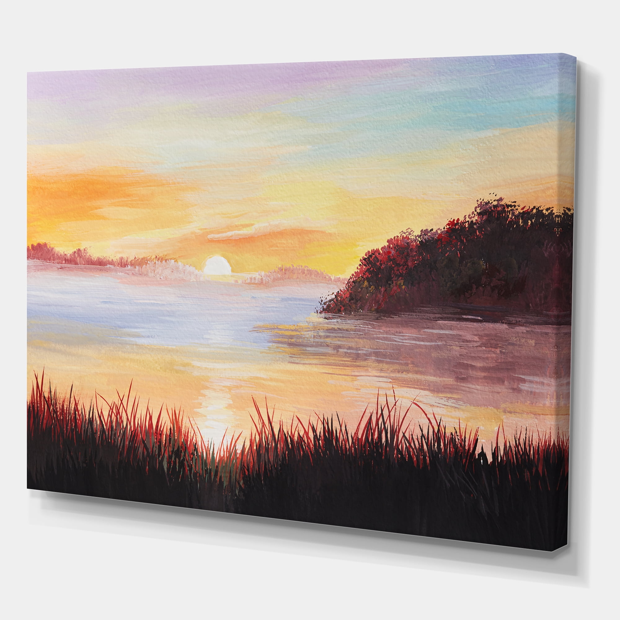 Designart ' The Reeds On The Lake In Evening Glow ' Nautical & Coastal Canvas Wall Art Print