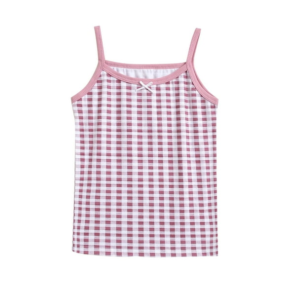 Tao Tao Toddler Girls Cotton Camisole Undershirts Cute Plaid Printed Suspender Tank Top Camis For Kids Summer Sleeveless Base Vest Pink 4 Years