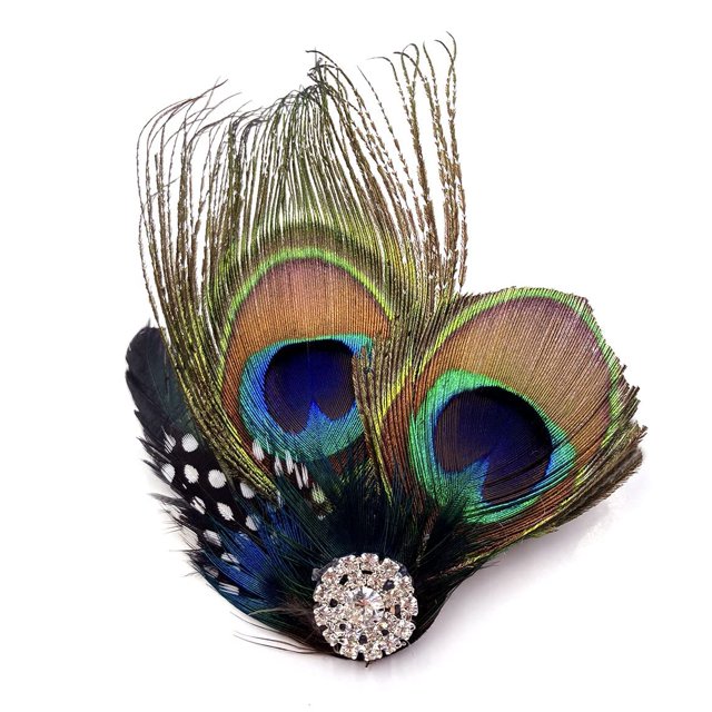 Aliotech Hermosas Horquillas para el Cabello con Plumas de Pavo Real y Mariposa con Diamantes de imitación, Pin para el Cabello con Plumas, Accesorio para el Cabello para Fiesta de Baile y Boda Nupcia