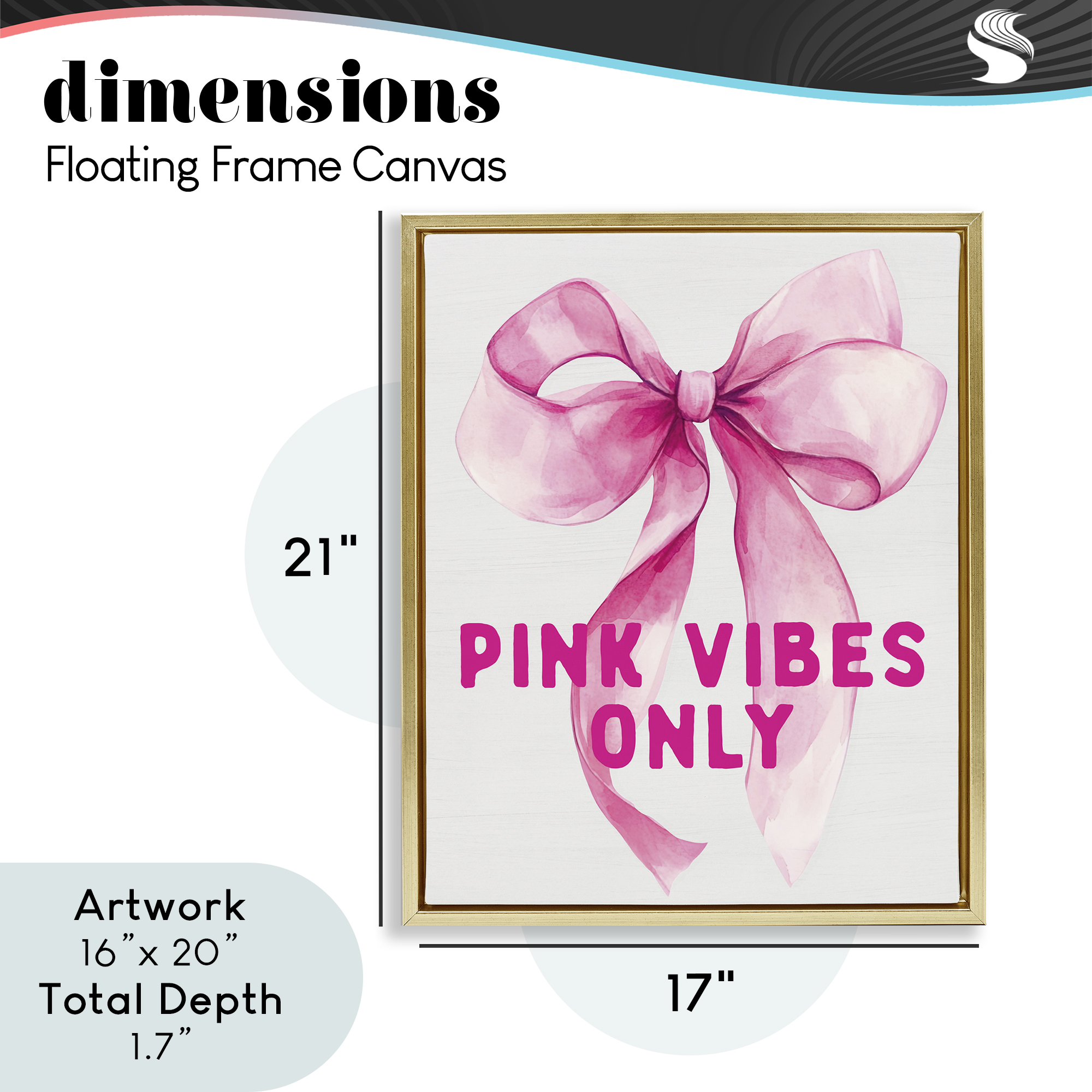 Girly Pink Vibes Only Gold Framed Floater Canvas Wall Art, design by Lettered and Lined