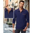 thumbnail image 2 of AIR-Mens Casual Polo Shirts Classic Button Basic Shirt Color Block Cotton Tees Stylish Tops, 2 of 4