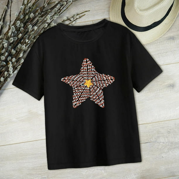 Camiseta para mujer ropa camisetas de manga corta camisetas negras estampadas de verano camisetas con cuello redondo para vacaciones viajes desp Negro Walmart en linea