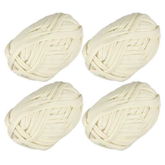 Elastic Fabric Cloth Yarn, 14.11oz/ 400g T Shirt Crochet Yarns for DIY Bag Carpet Cushion 4 Rolls, Cream