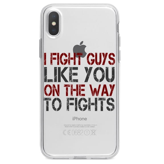 DistinctInk Clear Shockproof Hybrid Case for iPhone X / XS (5.8" Screen) - TPU Bumper Acrylic Back Tempered Glass Screen Protector - I Fight Guys Like You On The Way to Fights