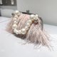 thumbnail image 2 of Bolso de mano para mujer, tipo clutch, con plumas, de lujo, con dos tipos de cadena de serpiente y cadena corta de perlas, 2 of 5