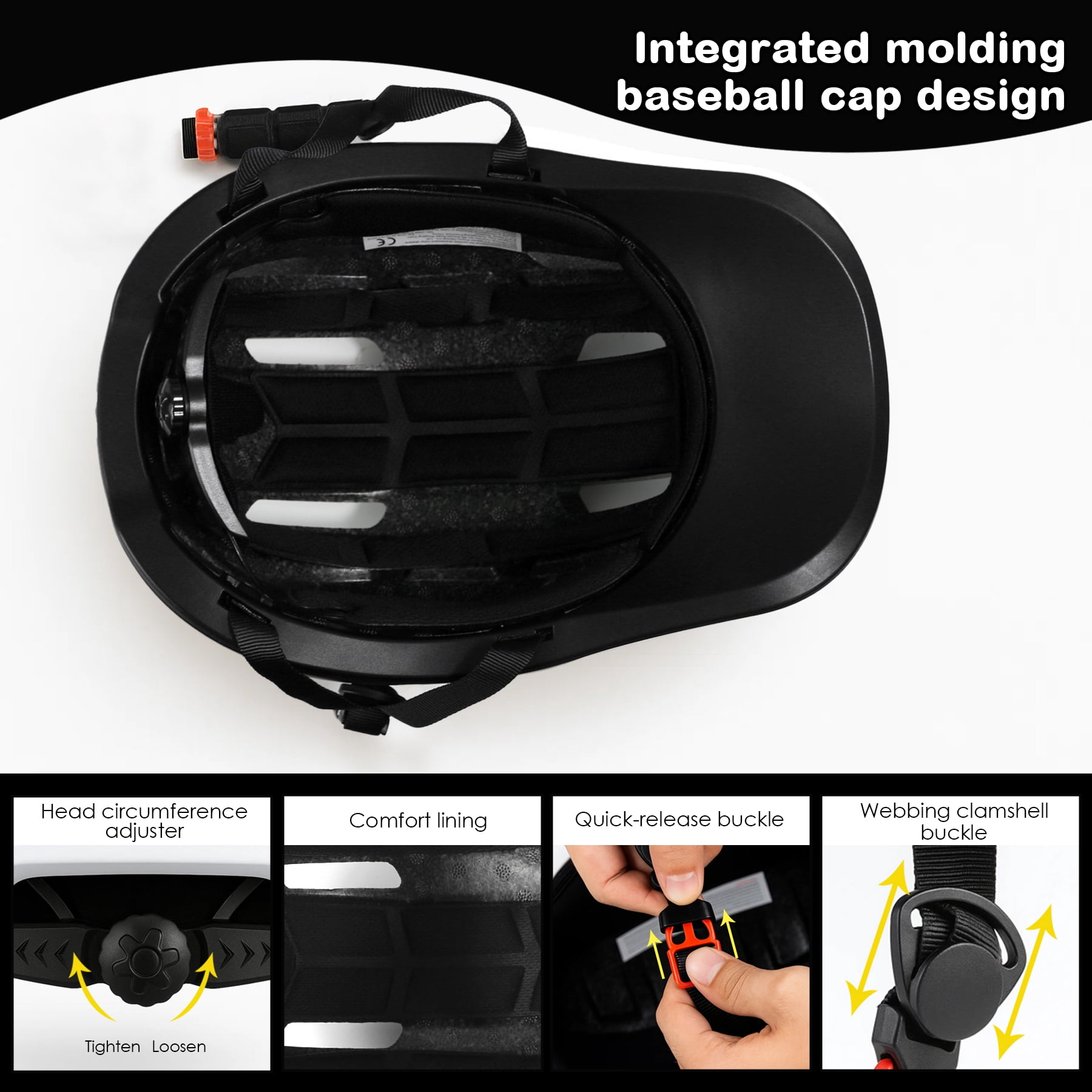 Gudook Adult Bike Helmet for Men - Women Bicycle Helmet with LED Rear Light - Certified Comfort Adjustable Baseball Cap Style Cycling Helmets for Urban Commuter Road Biking Scooter