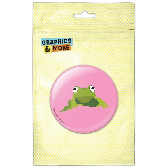 Frog Hop Froggy Ribbit Green on Pink Pinback Button Pin Badge