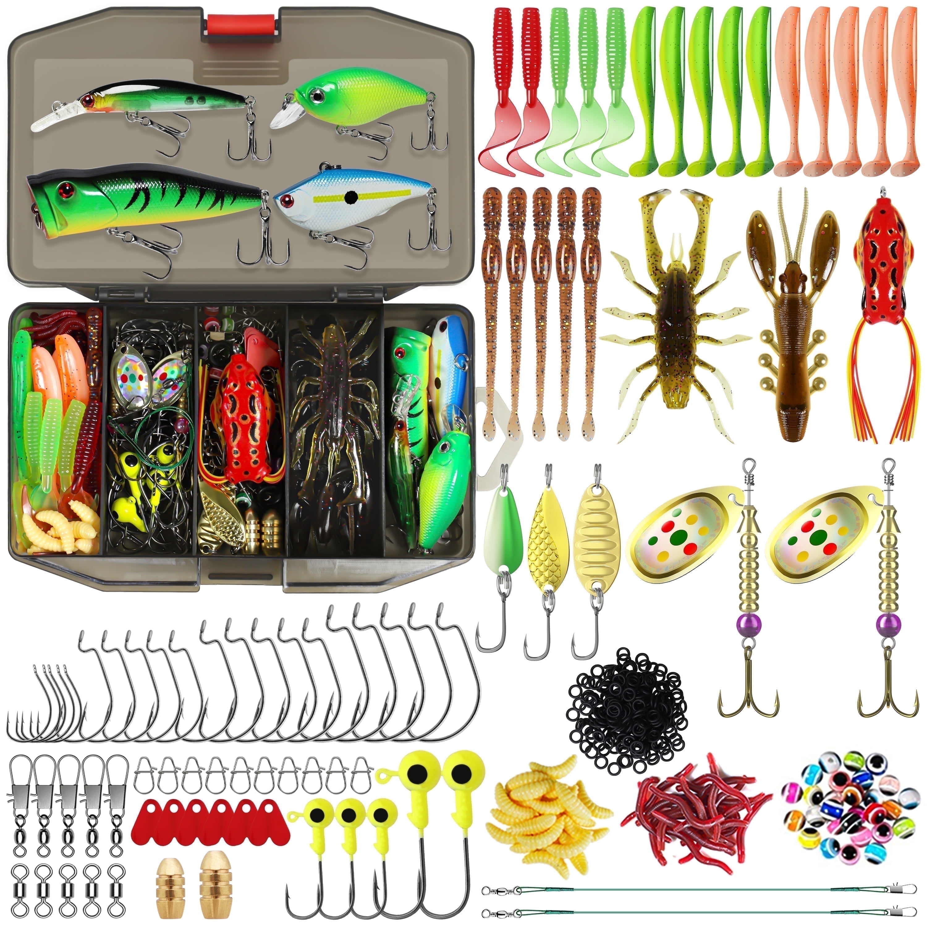 Freshwater Fishing Lures Tackle Box Set, Mini Starter Pack for