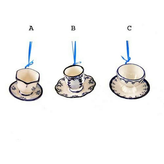 PORCELAIN DELFT BLUE CUP & SAUCER ORNAMENT, SET OF 3